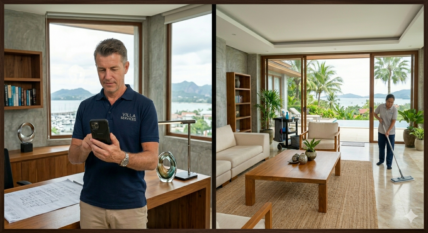 Villa manager coordinating maintenance team in Phuket