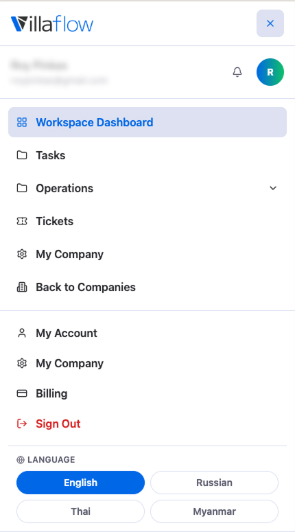 Multilingual villa management software for English Russian Thai and Myanmar teams